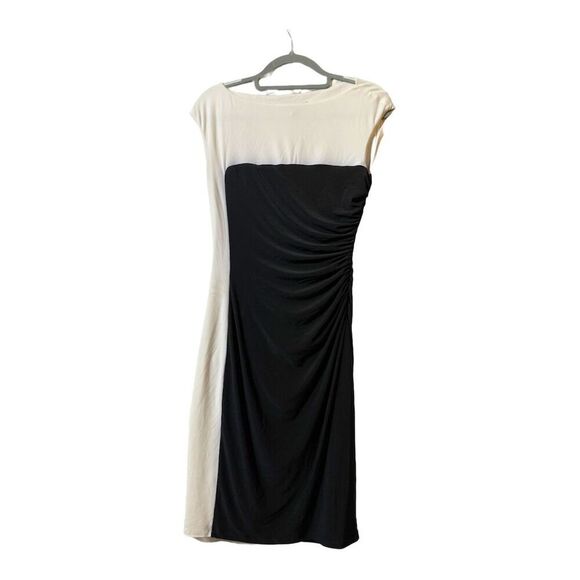 Lauren Ralph Lauren 6 Black Sheath Dress Knee Length Formal Career Color Block - Picture 1 of 9